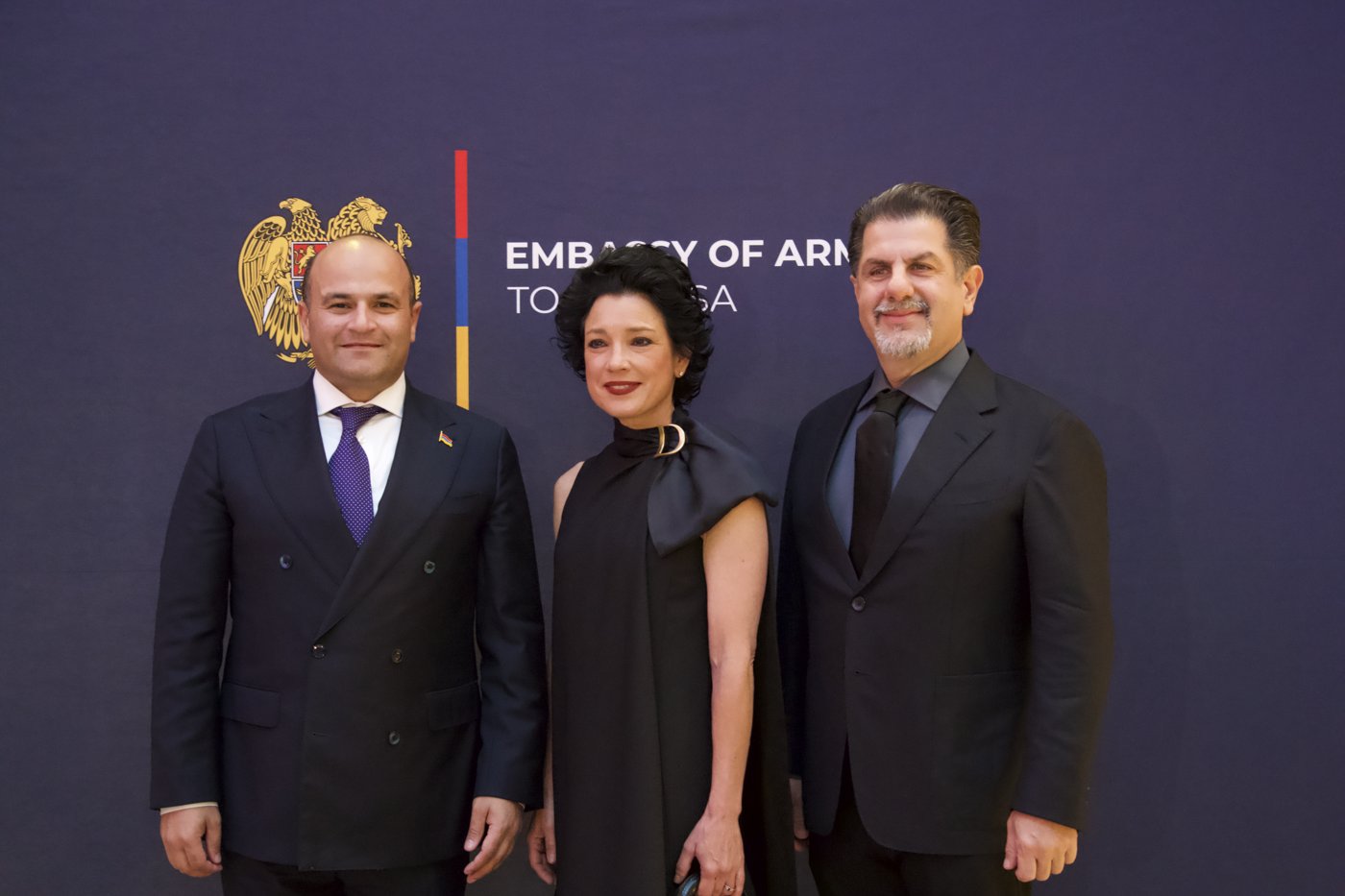 Ambassador Narek Mkrtchyan, Rachel, and Rev at the Armenian Embassy celebration