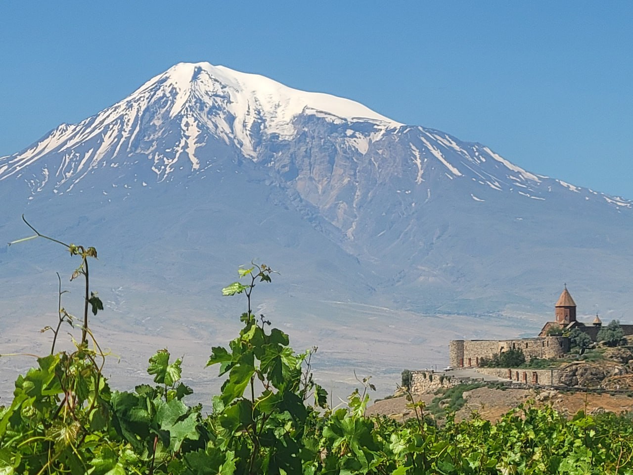 Mount Ararat beyond the Armenian landscape